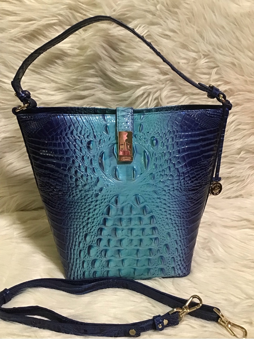 BRAHMIN Affinity Ombre Croc Embossed Leather Bucket Bag